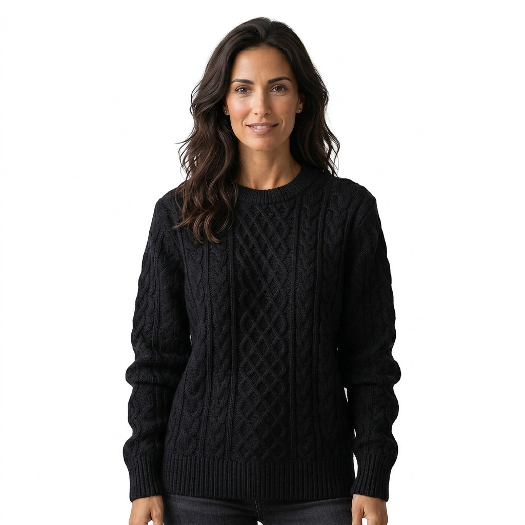 Damski sweter z warkoczowym splotem i okrągłym dekoltem-Sweaters for Women-Olave