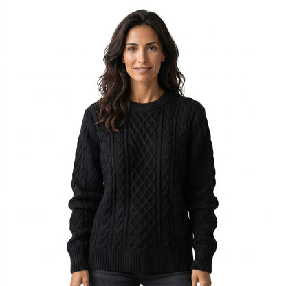 Damski sweter z warkoczowym splotem i okrągłym dekoltem-Sweaters for Women-Olave