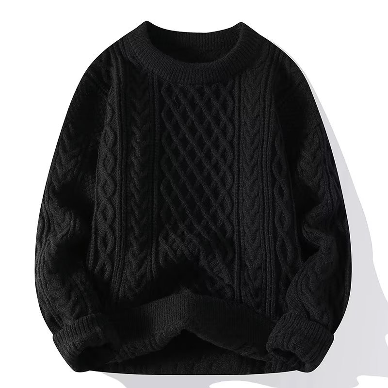 Damski sweter z warkoczowym splotem i okrągłym dekoltem-Sweaters for Women-Olave