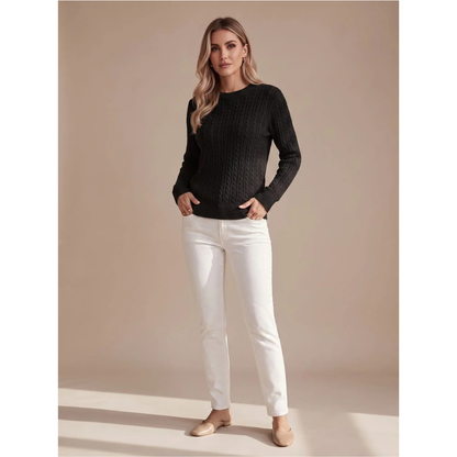 Damski sweter z warkoczowym splotem i okrągłym dekoltem-Sweaters for Women-Olave