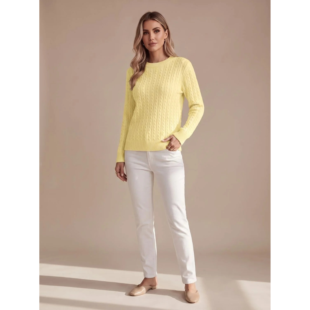 Damski sweter z warkoczowym splotem i okrągłym dekoltem-Sweaters for Women-Olave