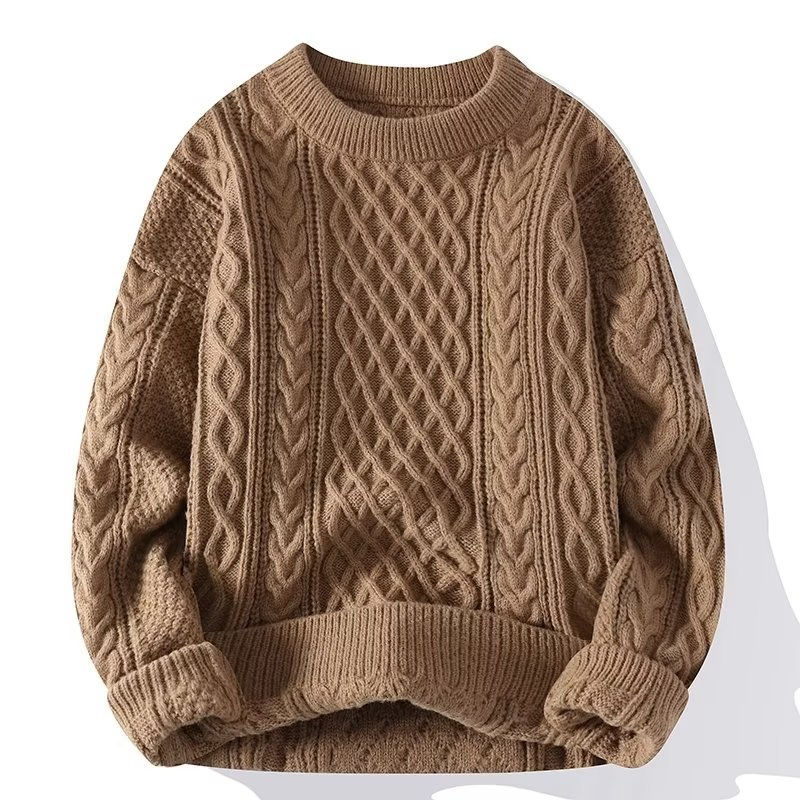 Damski sweter z warkoczowym splotem i okrągłym dekoltem-Sweaters for Women-Olave