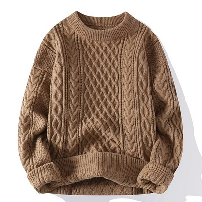 Damski sweter z warkoczowym splotem i okrągłym dekoltem-Sweaters for Women-Olave