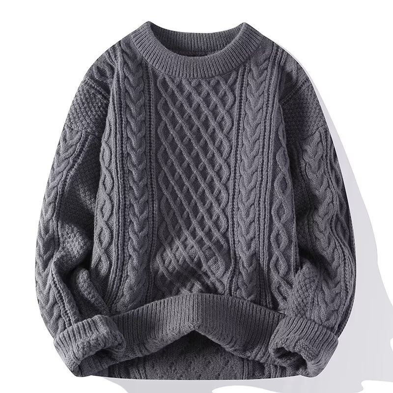 Damski sweter z warkoczowym splotem i okrągłym dekoltem-Sweaters for Women-Olave