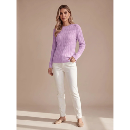 Damski sweter z warkoczowym splotem i okrągłym dekoltem-Sweaters for Women-Olave