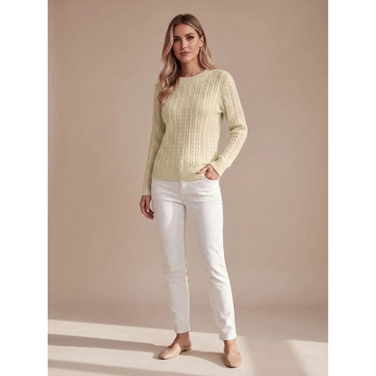 Damski sweter z warkoczowym splotem i okrągłym dekoltem-Sweaters for Women-Olave