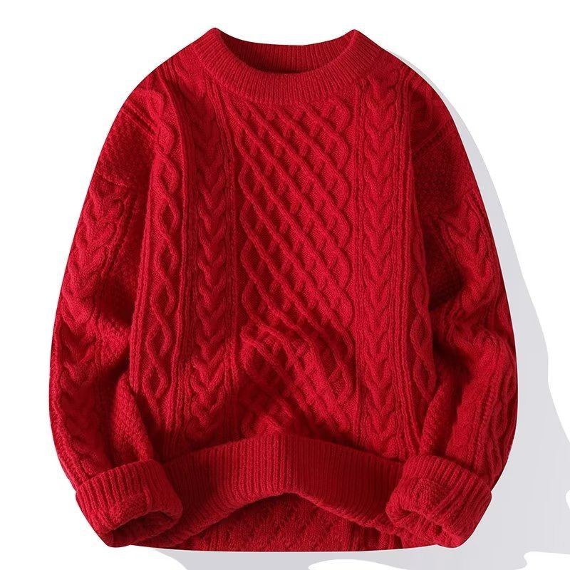 Damski sweter z warkoczowym splotem i okrągłym dekoltem-Sweaters for Women-Olave