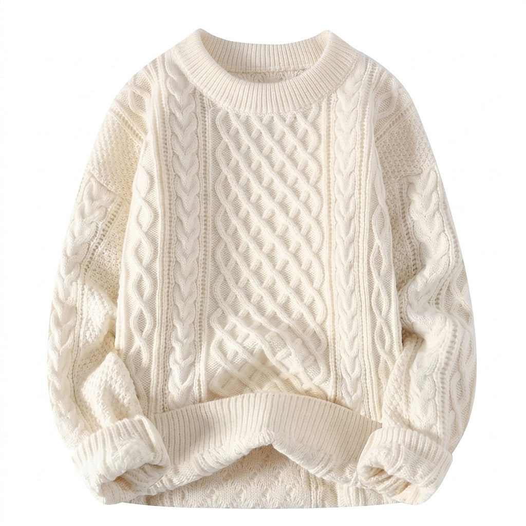Damski sweter z warkoczowym splotem i okrągłym dekoltem-Sweaters for Women-Olave