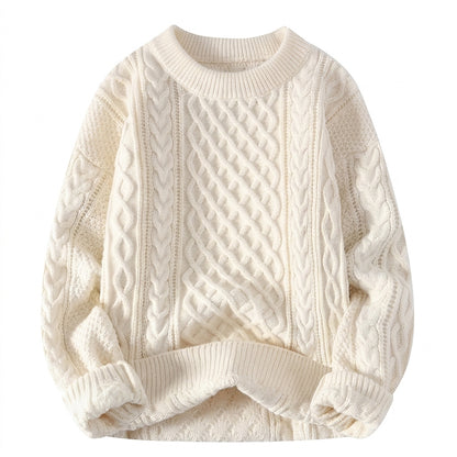 Damski sweter z warkoczowym splotem i okrągłym dekoltem-Sweaters for Women-Olave