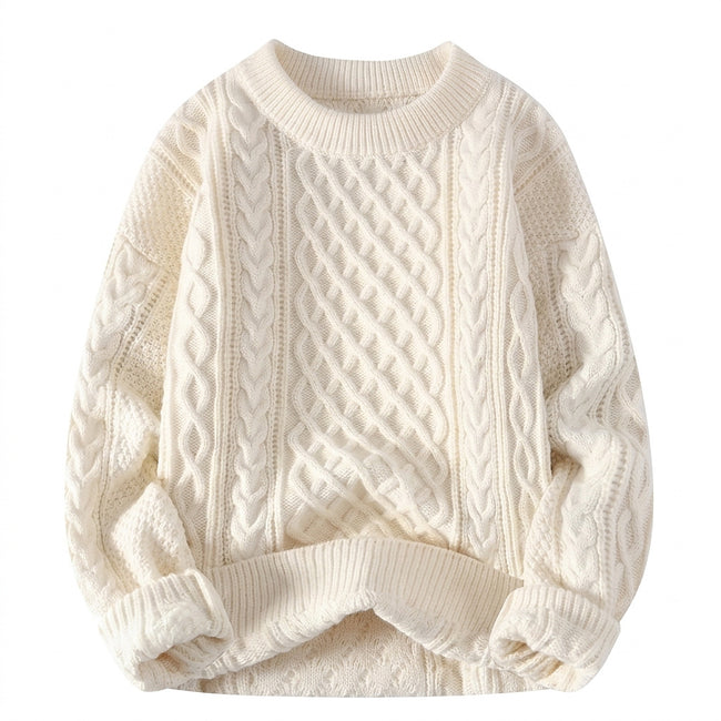 Damski sweter z warkoczowym splotem i okrągłym dekoltem-Sweaters for Women-Olave