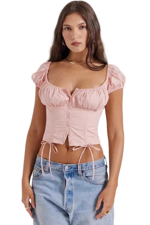 Damski top typu crop z bufiastymi rękawami i zapięciem na guziki-Tops for women-Olave
