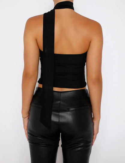 Damski top z asymetrycznym dekoltem i szarfą na szyję-Tops for women-Olave