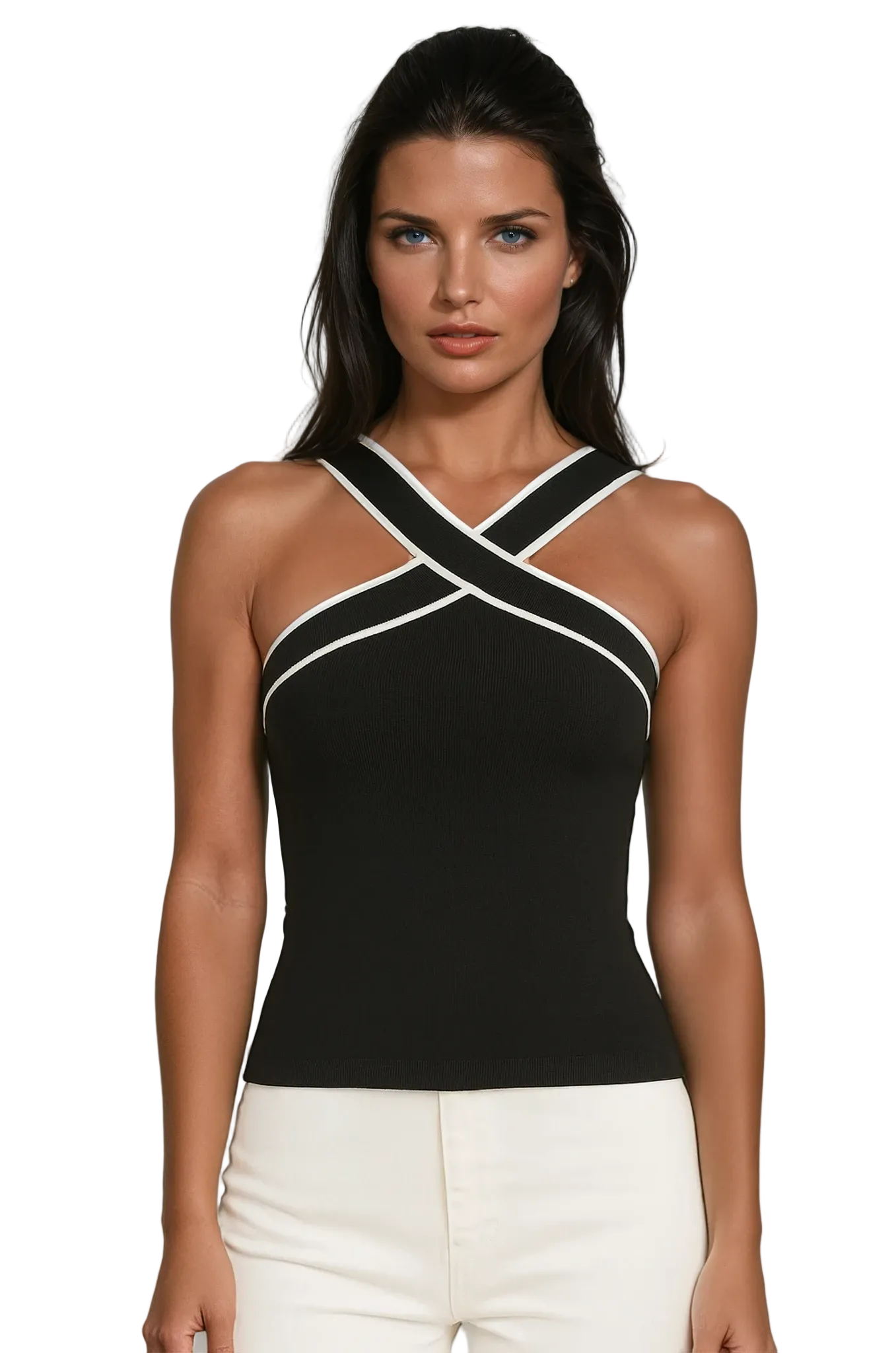 Damski top z dekoltem typu halter i skrzyżowanymi ramiączkami-Tops for women-Olave