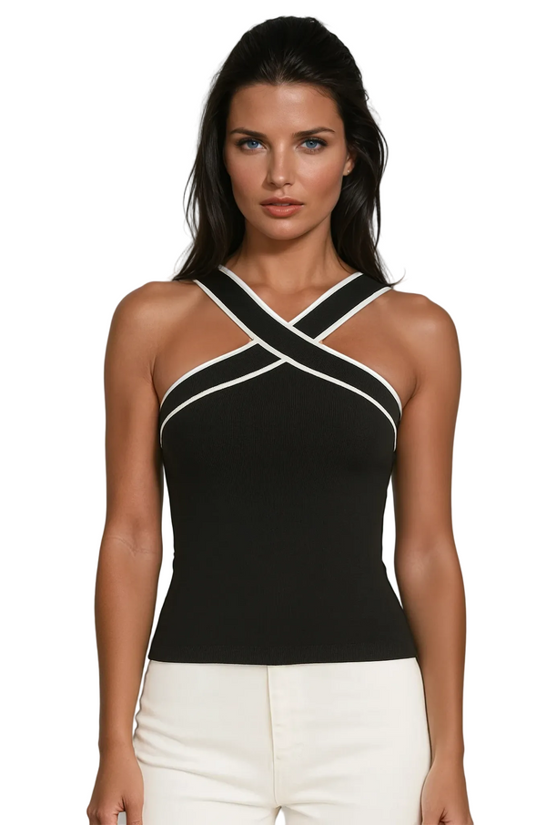 Damski top z dekoltem typu halter i skrzyżowanymi ramiączkami-Tops for women-Olave