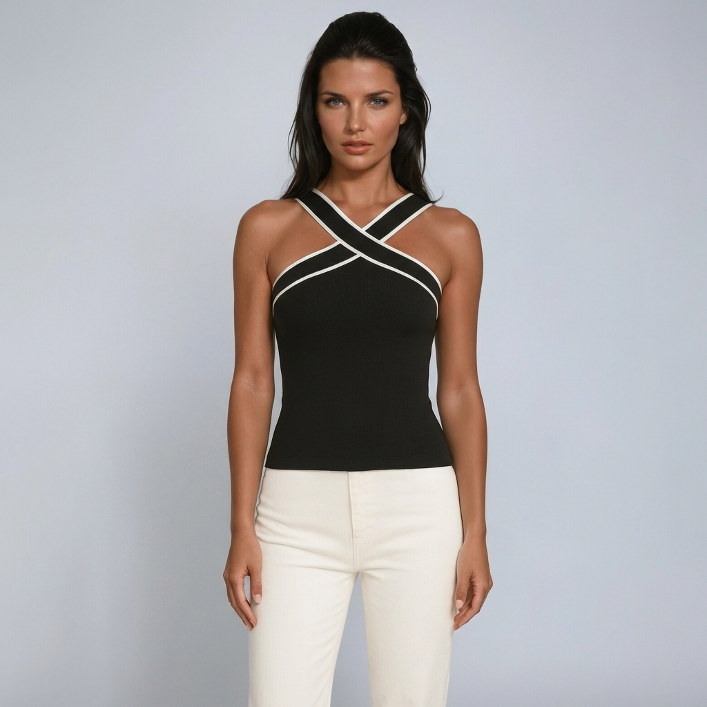 Damski top z dekoltem typu halter i skrzyżowanymi ramiączkami-Tops for women-Olave