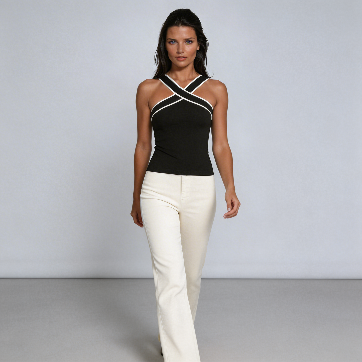 Damski top z dekoltem typu halter i skrzyżowanymi ramiączkami-Tops for women-Olave