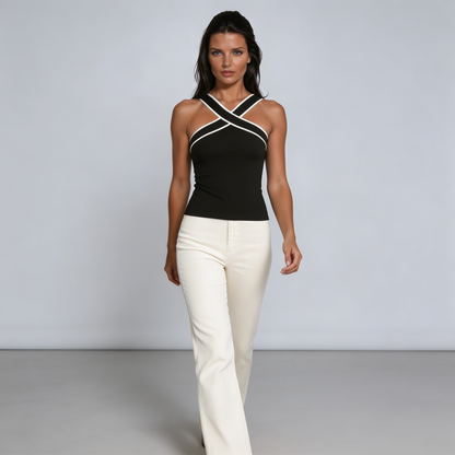 Damski top z dekoltem typu halter i skrzyżowanymi ramiączkami-Tops for women-Olave