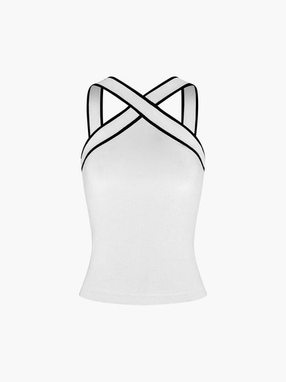 Damski top z dekoltem typu halter i skrzyżowanymi ramiączkami-Tops for women-Olave