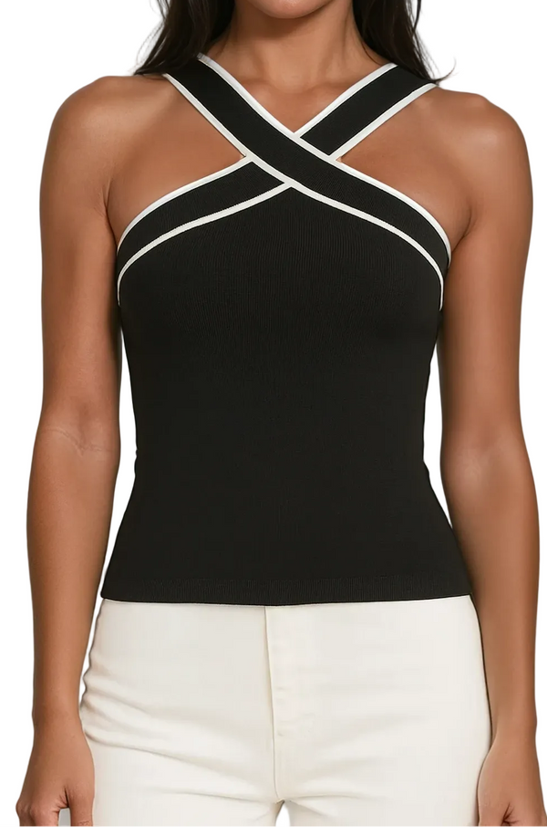 Damski top z dekoltem typu halter i skrzyżowanymi ramiączkami-Tops for women-Olave