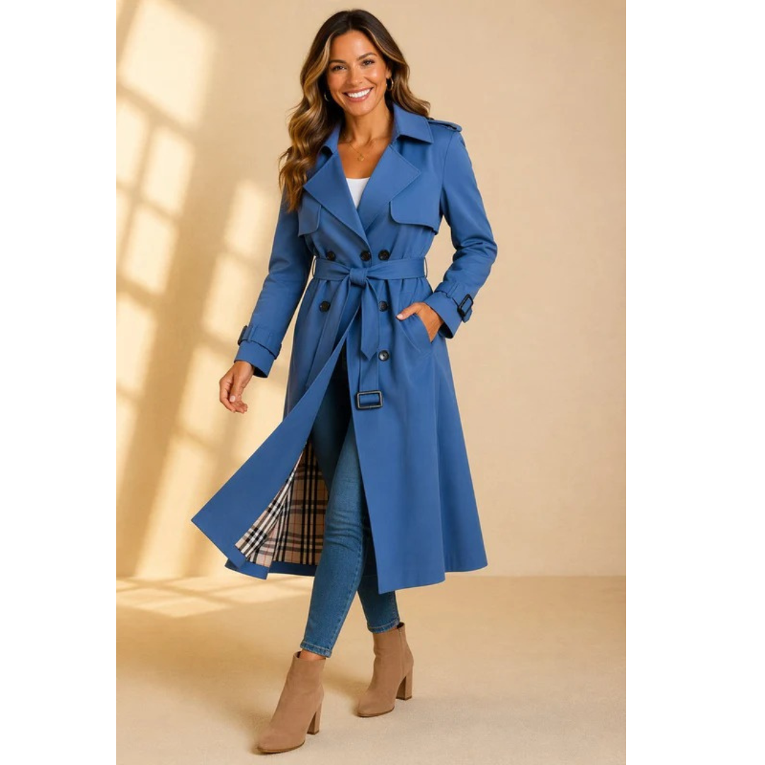 Damski trencz z paskiem i kołnierzem z klapami-Coats for women-Olave