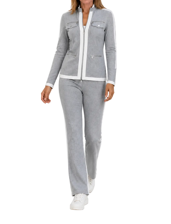 Damski Zestaw dwuczęściowy z kurtką na zamek i prostymi spodniami-Sets for Women-Olave