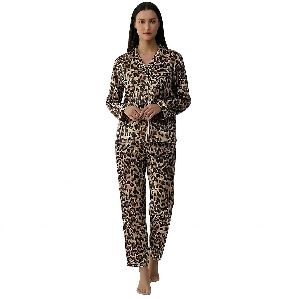 Damski zestaw piżamowy z guzikami w panterkę-Pajama for women-Olave