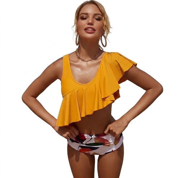 Damski zestaw tankini z falbanką i dołem z wysokim stanem-Swimwear for Women-Olave