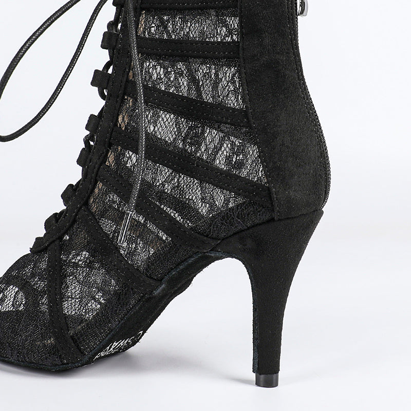 Damskie botki na obcasie z wiązaniem i panelami z siatki-Footwear for women-Olave