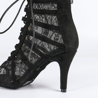 Damskie botki na obcasie z wiązaniem i panelami z siatki-Footwear for women-Olave