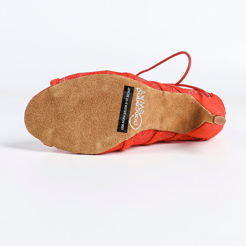 Damskie botki na obcasie z wiązaniem i panelami z siatki-Footwear for women-Olave