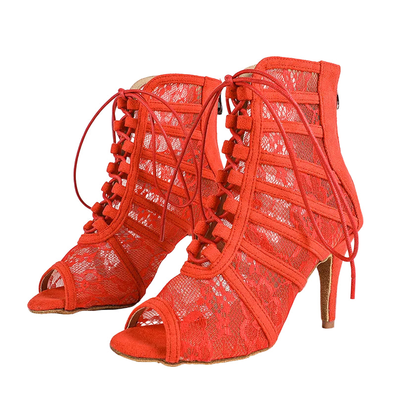 Damskie botki na obcasie z wiązaniem i panelami z siatki-Footwear for Women-Olave