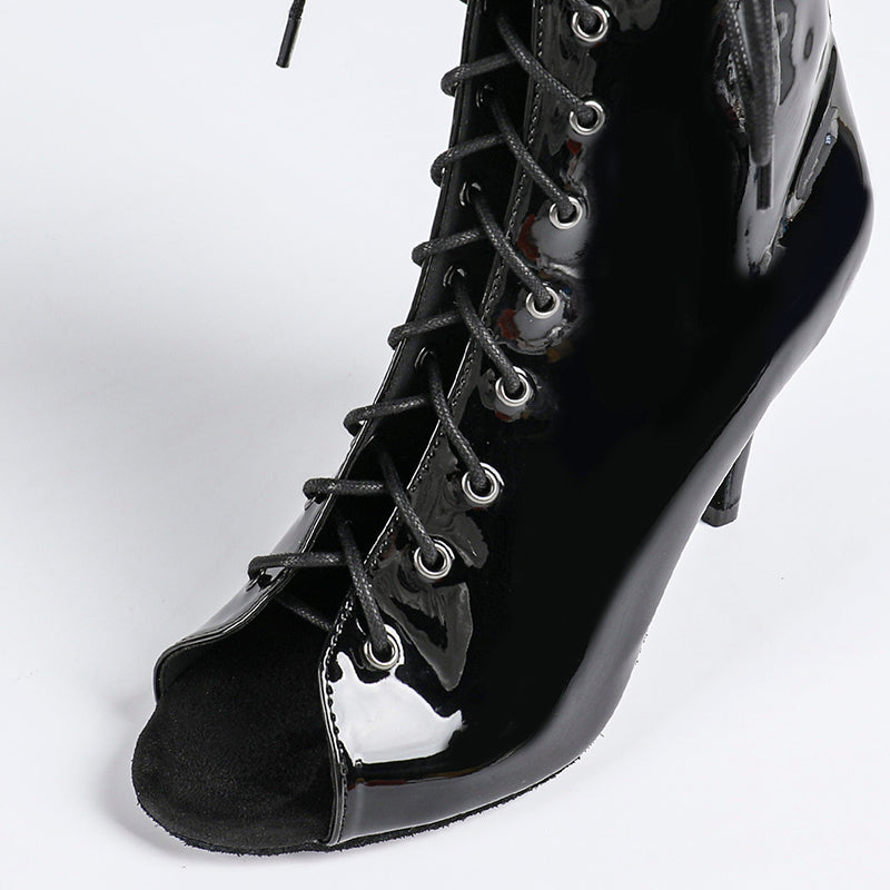 Damskie Botki z Otwartym Przodem, Sznurowaniem i Paskami z Klamrami-Footwear for women-Olave