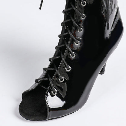 Damskie Botki z Otwartym Przodem, Sznurowaniem i Paskami z Klamrami-Footwear for women-Olave