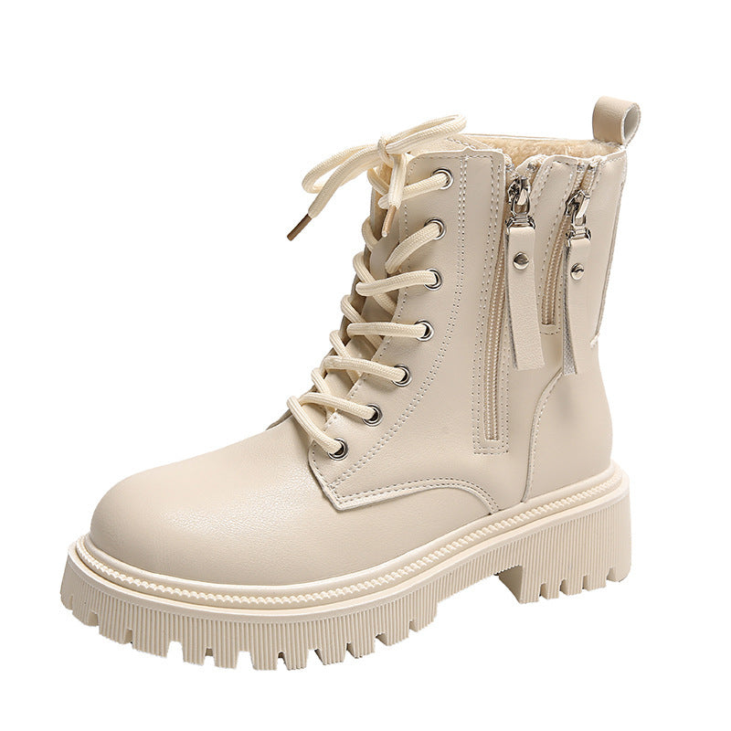 Damskie botki z podwójnym zamkiem błyskawicznym i traktorową podeszwą-Footwear for women-Olave