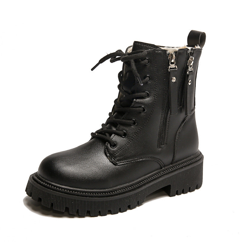 Damskie botki z podwójnym zamkiem błyskawicznym i traktorową podeszwą-Footwear for women-Olave