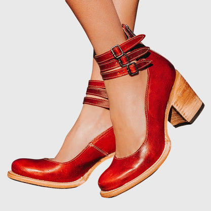 Damskie Botki z Zabudowanym Przodem, Wycięciami i Trzema Paskami z Klamrami-Footwear for women-Olave