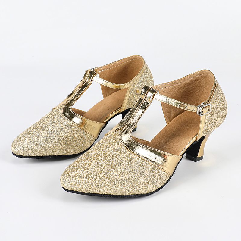 Damskie buty na obcasie z paskiem w kształcie T i zamkniętym noskiem-Footwear for women-Olave