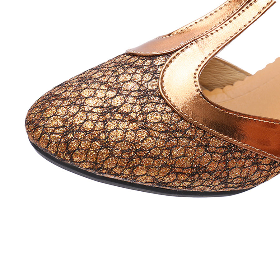 Damskie buty na obcasie z paskiem w kształcie T i zamkniętym noskiem-Footwear for women-Olave