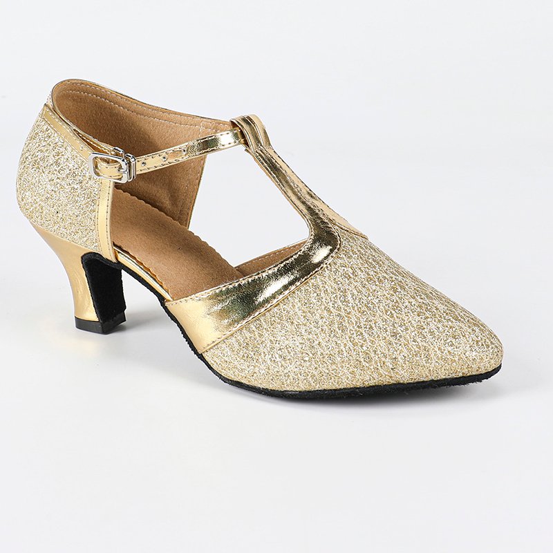 Damskie buty na obcasie z paskiem w kształcie T i zamkniętym noskiem-Footwear for women-Olave