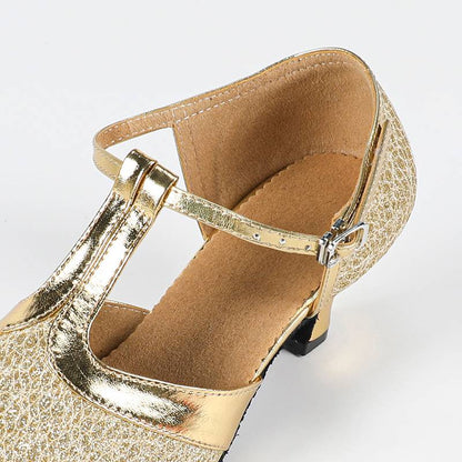 Damskie buty na obcasie z paskiem w kształcie T i zamkniętym noskiem-Footwear for women-Olave