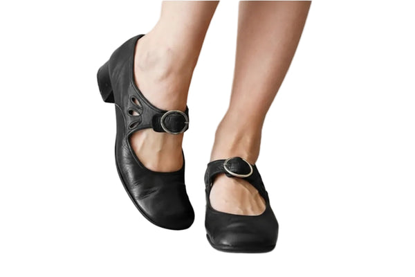 Damskie buty typu Mary Jane z paskiem i zapięciem na klamrę-Footwear for women-Olave