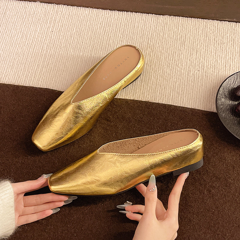 Damskie buty wsuwane z zamkniętym noskiem i płaską podeszwą-Footwear for women-Olave