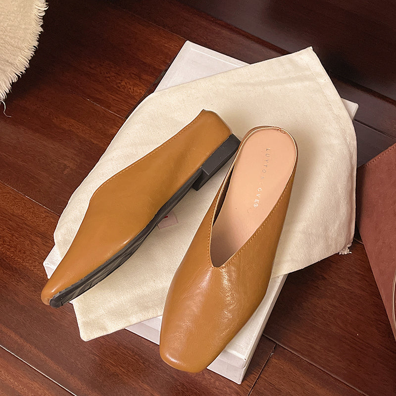 Damskie buty wsuwane z zamkniętym noskiem i płaską podeszwą-Footwear for women-Olave