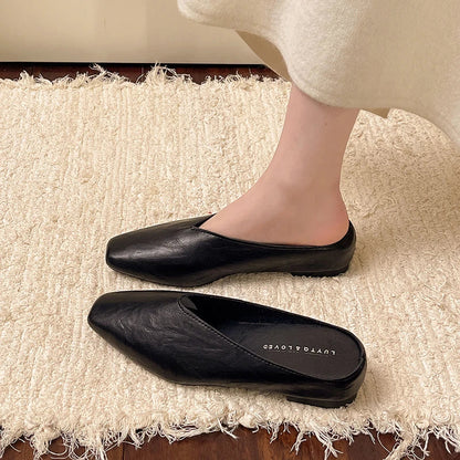 Damskie buty wsuwane z zamkniętym noskiem i płaską podeszwą-Footwear for women-Olave