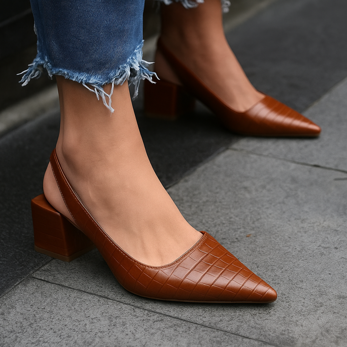 Damskie czółenka slingback z noskiem w szpic na słupku-Footwear for women-Olave