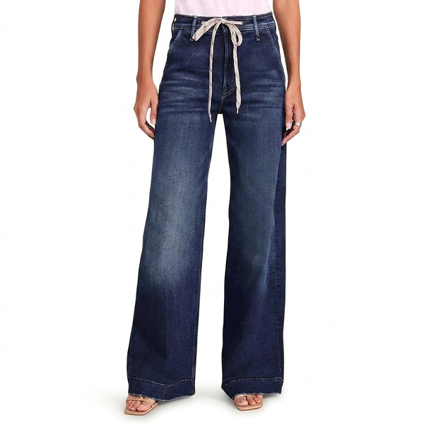 Damskie jeansy z wysokim stanem i szerokimi nogawkami ze sznurkiem-Pants for Women-Olave