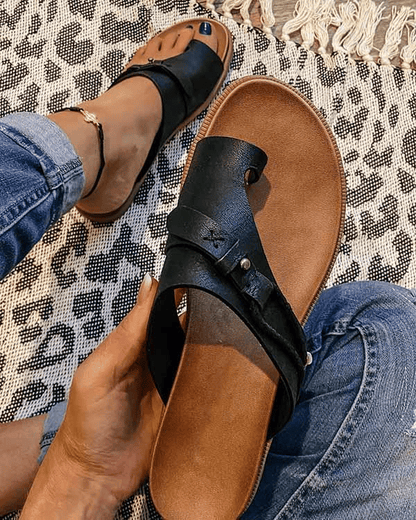 Damskie Klapki z Otwartym Przodem i Podwójnymi Paskami z Klamrami-Footwear for women-Olave
