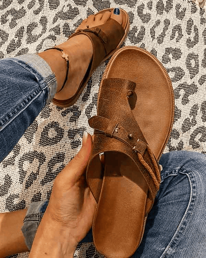 Damskie Klapki z Otwartym Przodem i Podwójnymi Paskami z Klamrami-Footwear for women-Olave