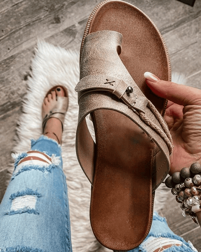 Damskie Klapki z Otwartym Przodem i Podwójnymi Paskami z Klamrami-Footwear for women-Olave