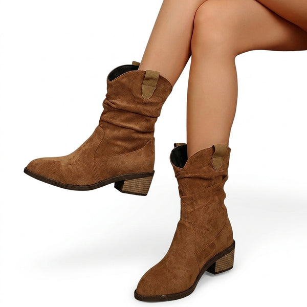 Damskie kozaki kowbojki o kroju slouchy do połowy łydki-Footwear for women-Olave